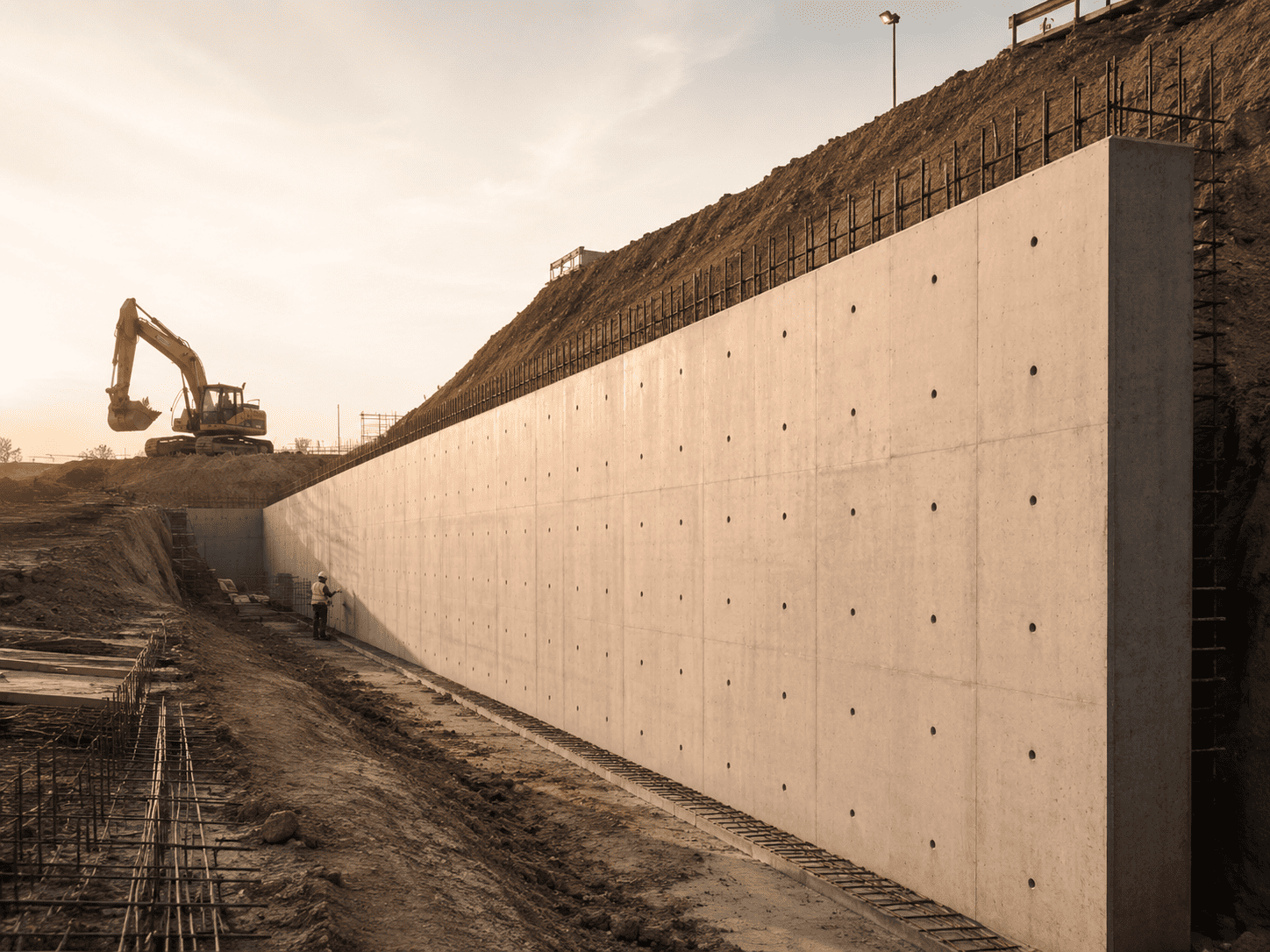 Muro visto de hormigón con acabado arquitectónico y juntas limpias