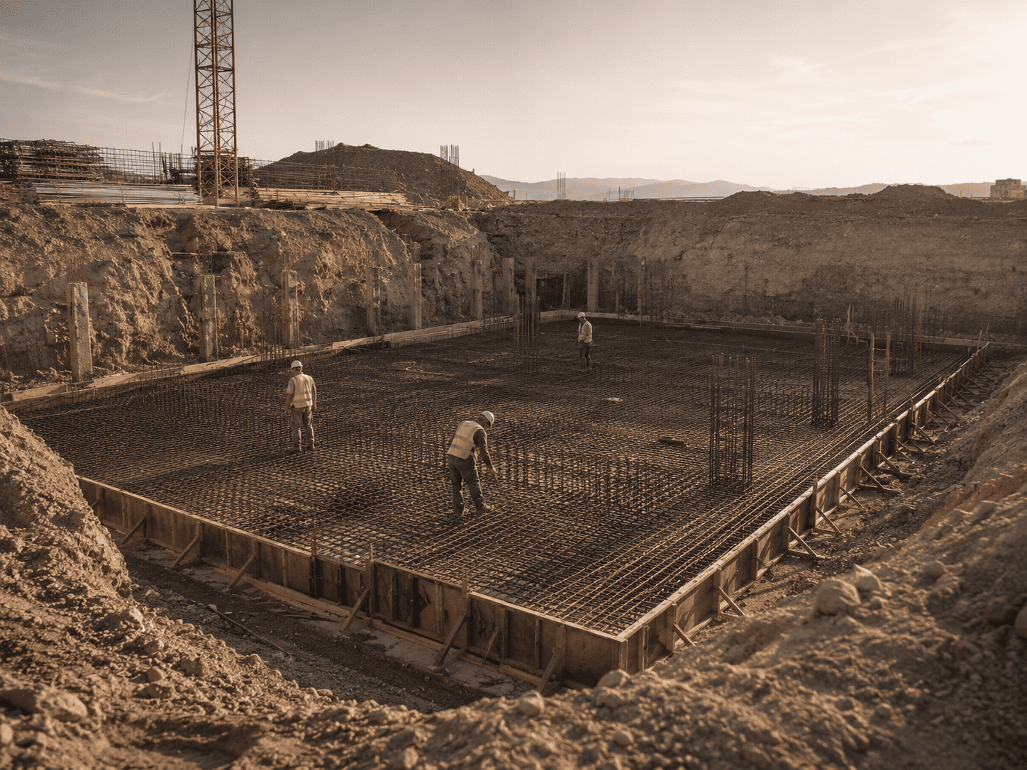 Zapatas de hormigón armado en obra de cimentación
