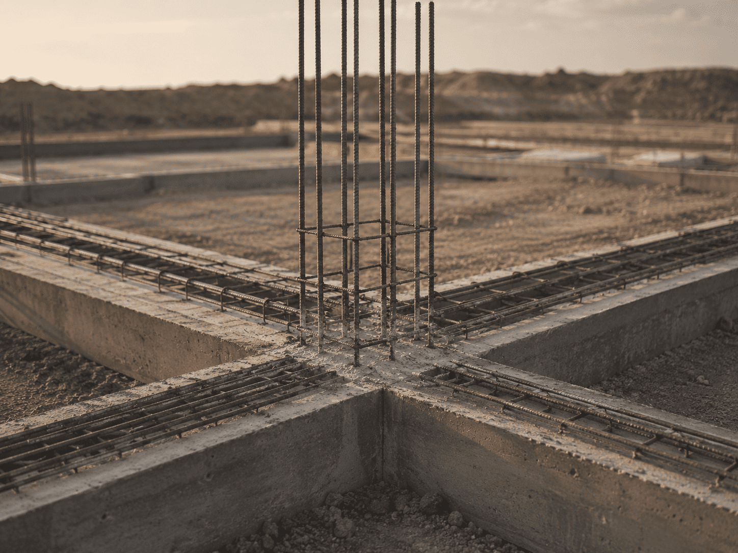 Cimentación terminada preparada para continuar la estructura